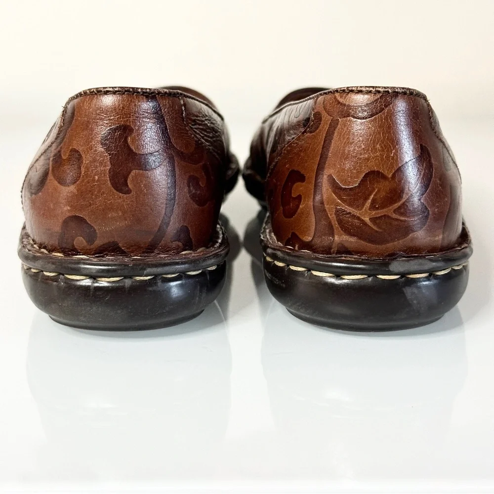 Born Vintage Tooled Leather Floral Ballet Flats 8 Brown - Picture 4 of 8